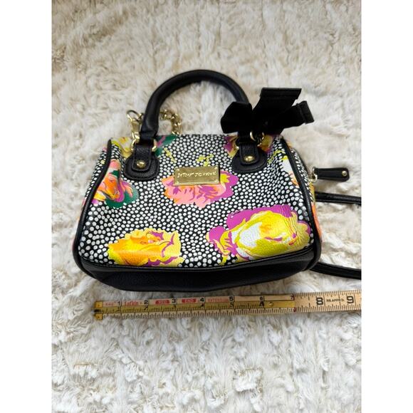 BETSY JOHNSON Mini Floral and Black White Polka Dot Satchel Crossbody Handbag - Picture 9 of 16